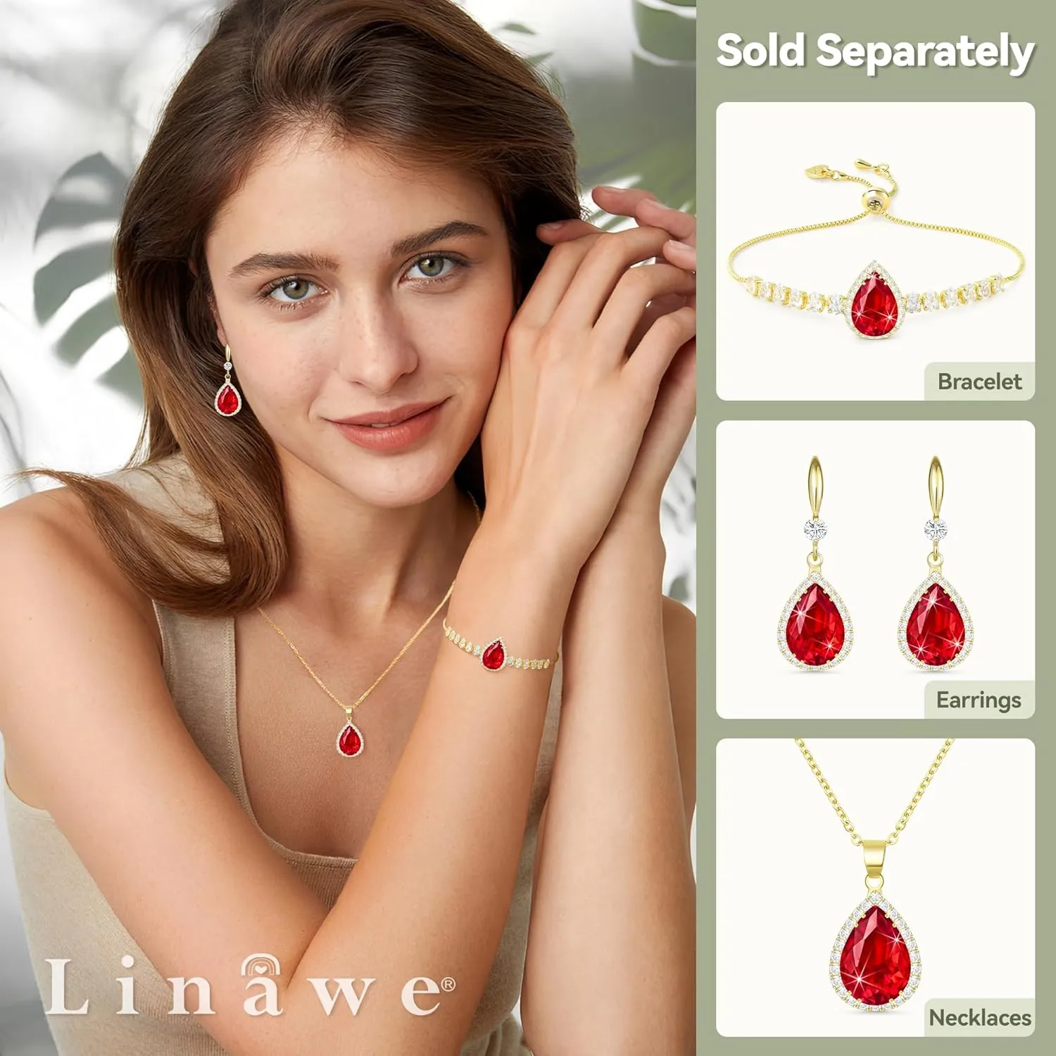 Linawe Crystal Chain Necklace for Women Trendy, Imitation Diamond Pendant, Statement Cubic Zirconia Boho Jewelry Set, 14K Gold/Rose Gold/Silver Birthstone Necklace