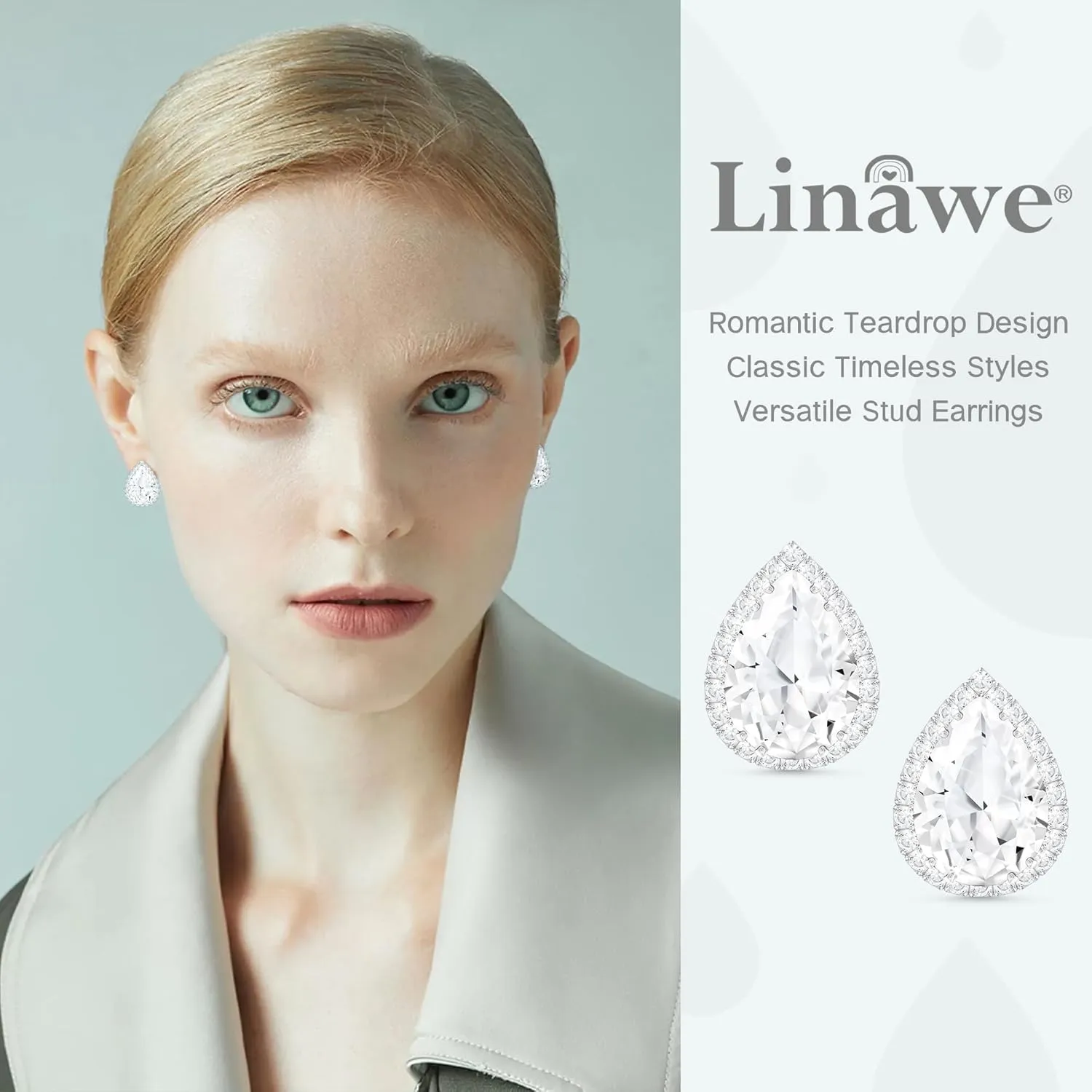 Linawe Women Stud Earrings, Teardrop Diamond Moissanite Cubic Zirconia Earrings Studs Rhinestone Jewelry Gold/Silver/Rose Gold