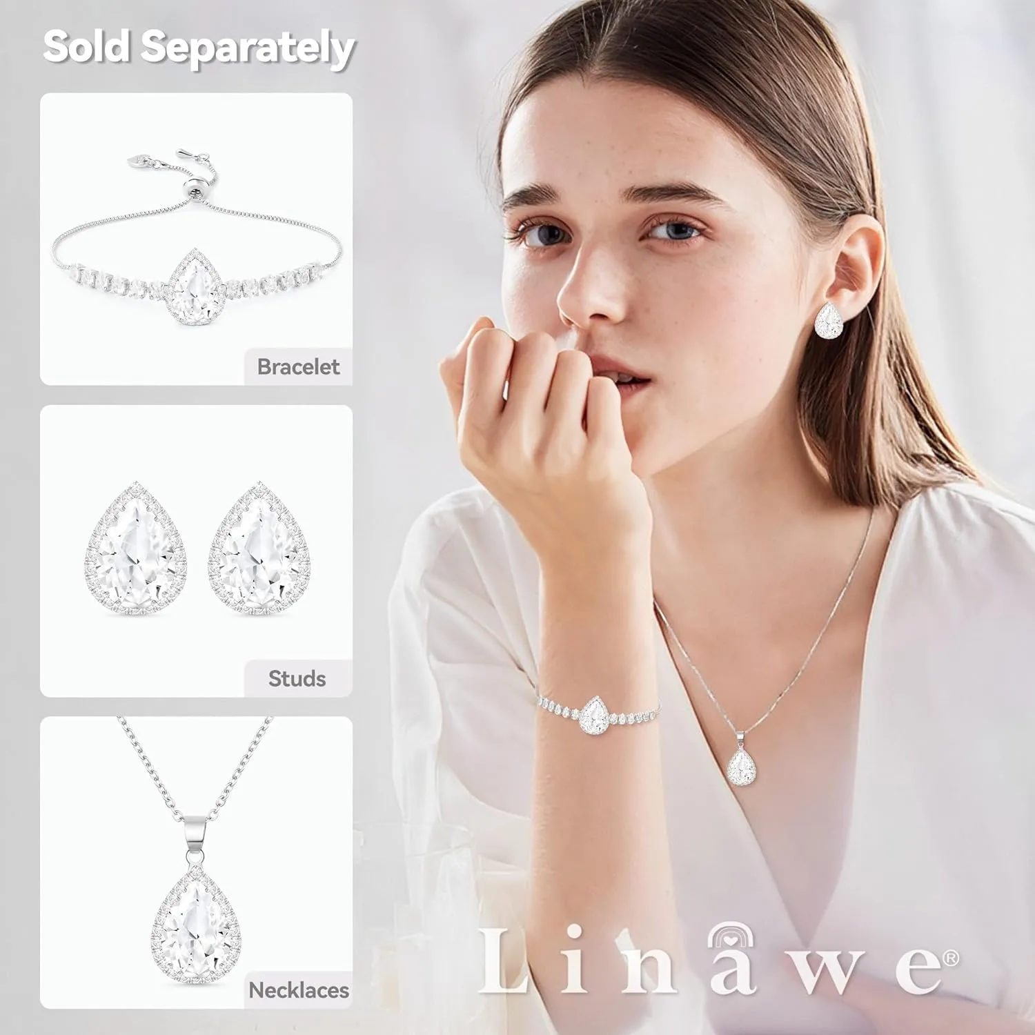 Linawe Women Stud Earrings, Teardrop Diamond Moissanite Cubic Zirconia Earrings Studs Rhinestone Jewelry Gold/Silver/Rose Gold