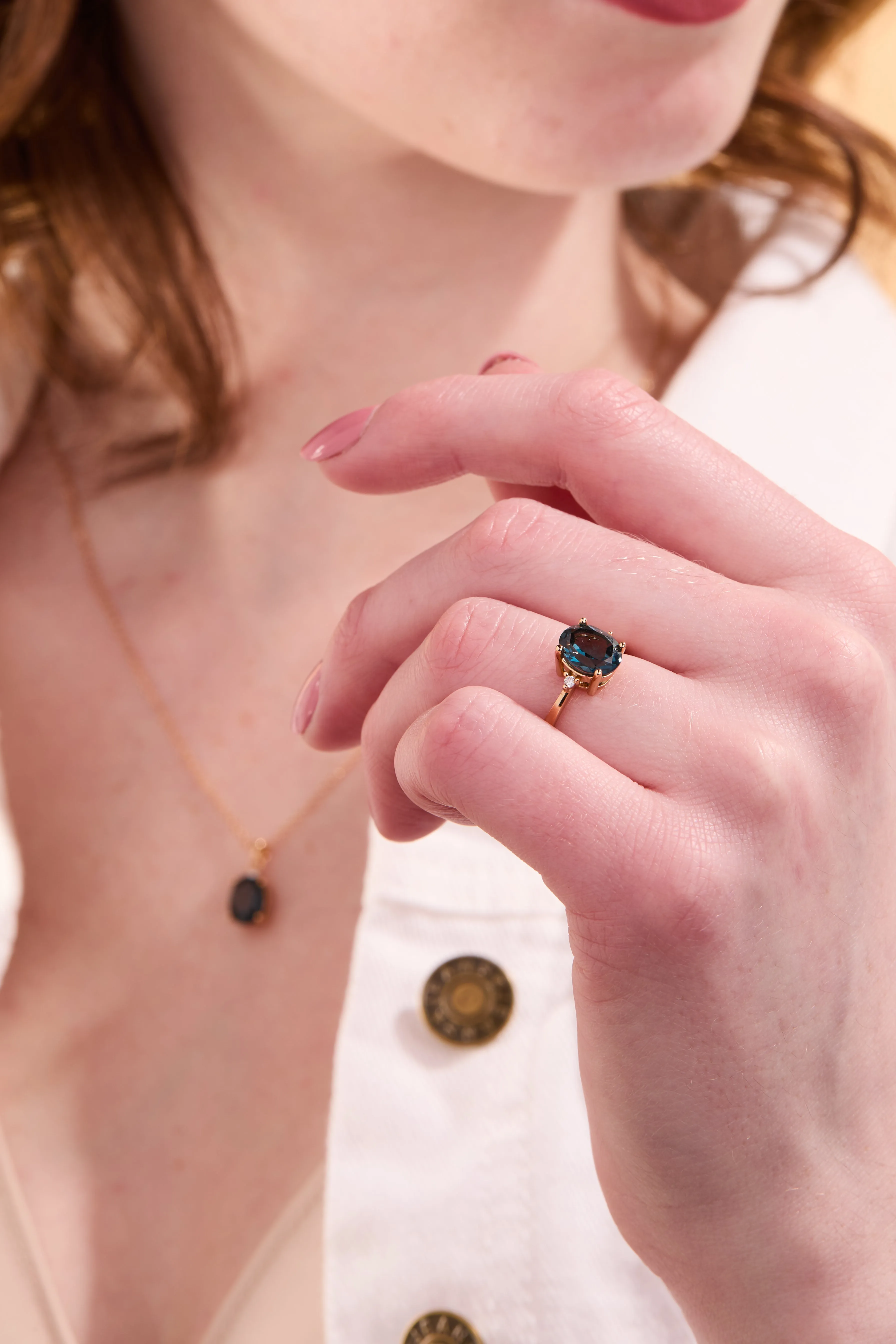London Blue Topaz Oval Gold Adjustable Ring W.