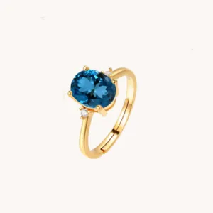 London Blue Topaz Oval Gold Adjustable Ring W.