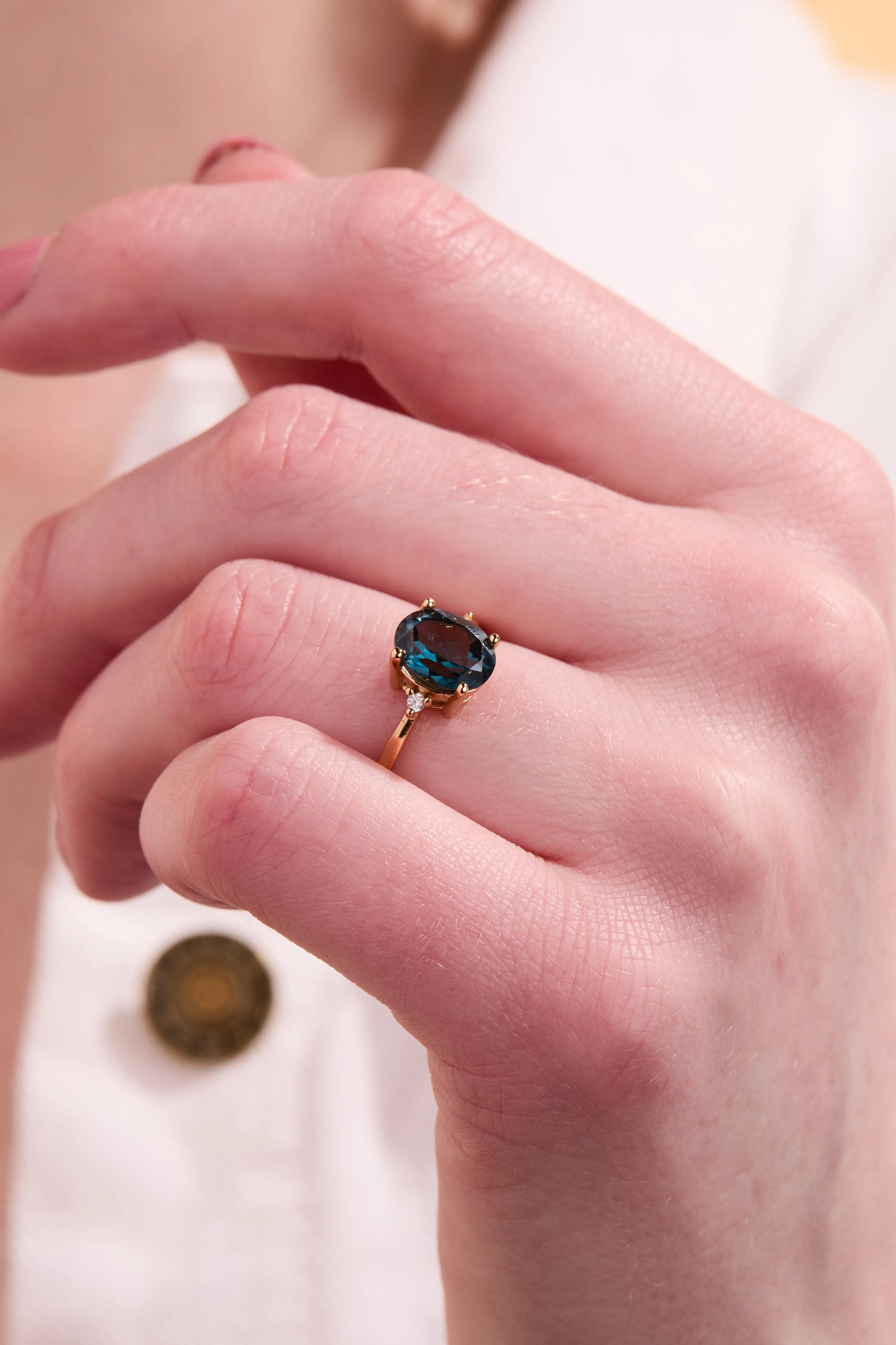 London Blue Topaz Oval Gold Adjustable Ring W.