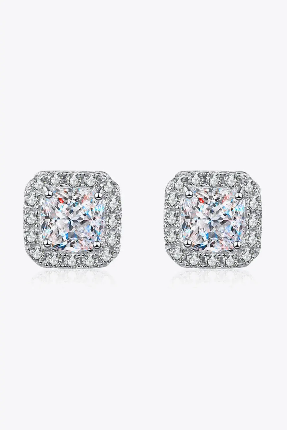 LOVCIA 925 Sterling Silver Inlaid 2 Carat Moissanite Square Stud Earrings