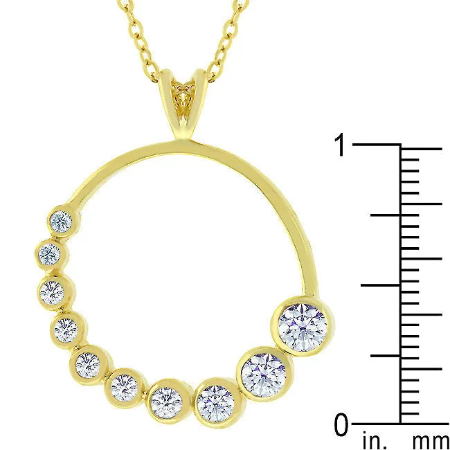 LOVCIA Radiant Gold-Plated Circular Cubic Zirconia Pendant