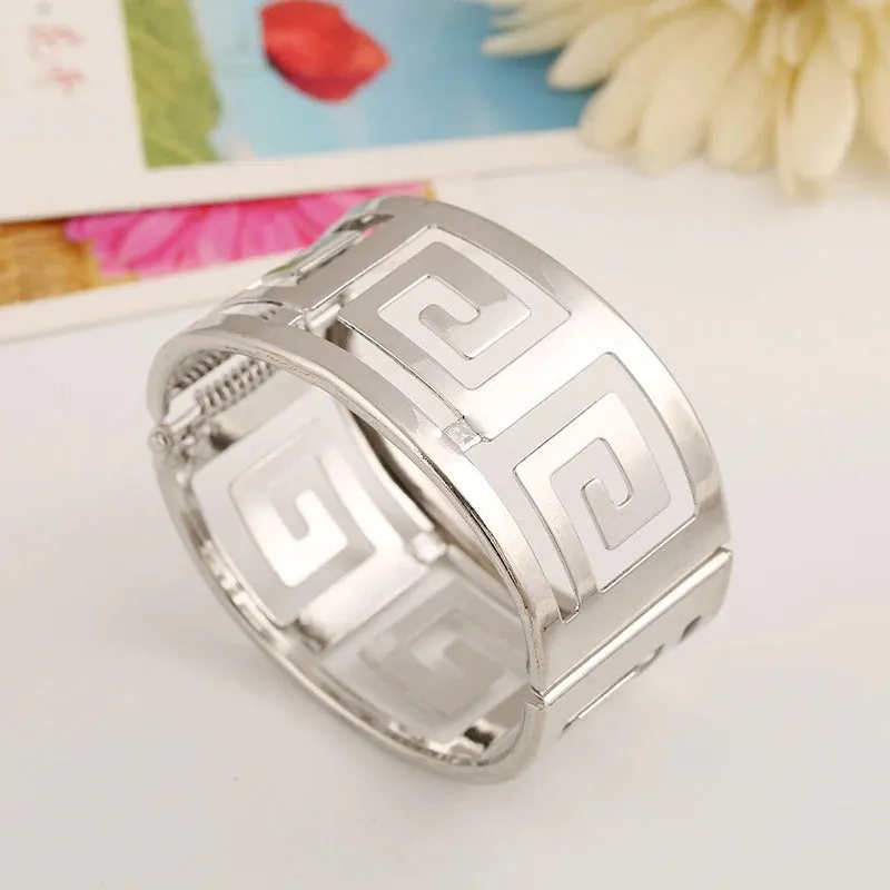 Luxurious Geometric Hollow Out Wide Cuff Bangle Bracelets