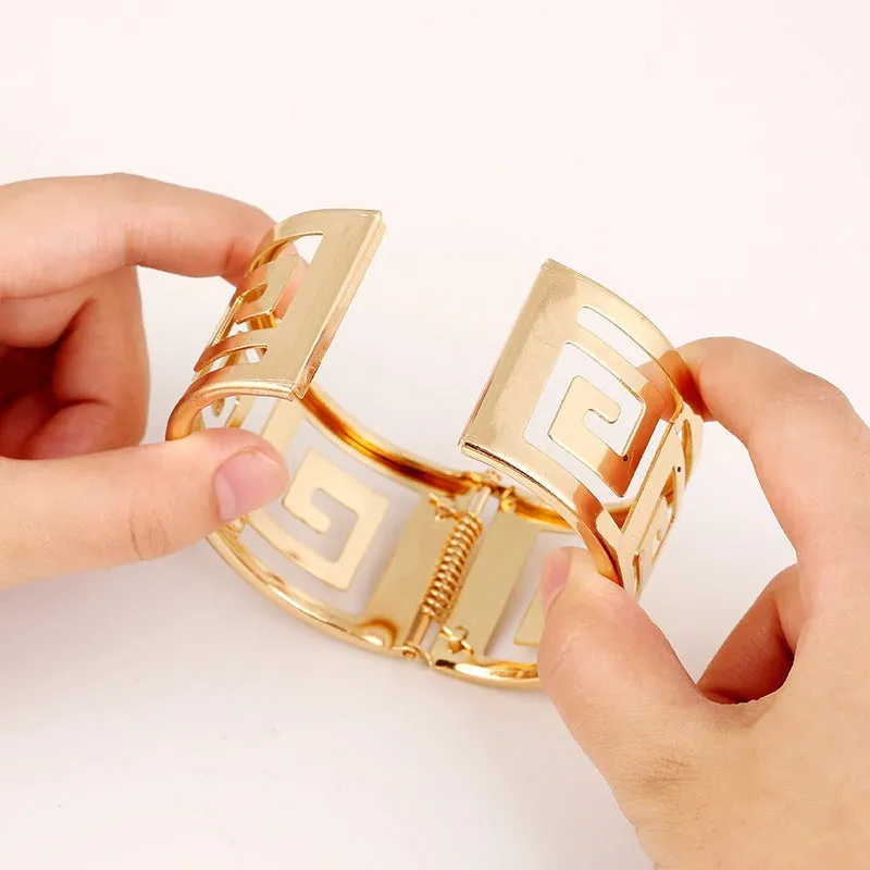 Luxurious Geometric Hollow Out Wide Cuff Bangle Bracelets