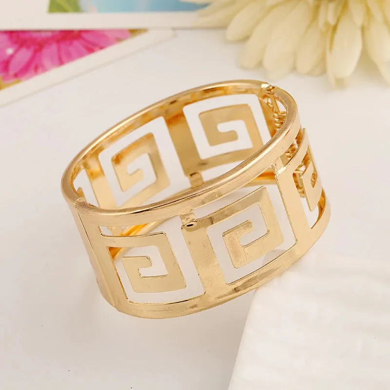 Luxurious Geometric Hollow Out Wide Cuff Bangle Bracelets