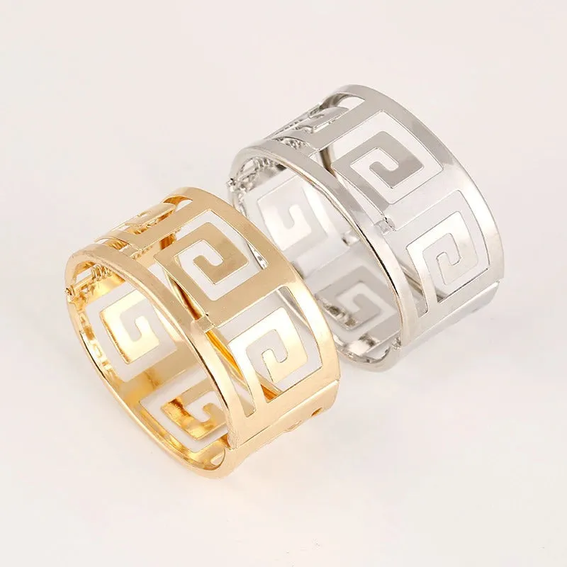 Luxurious Geometric Hollow Out Wide Cuff Bangle Bracelets