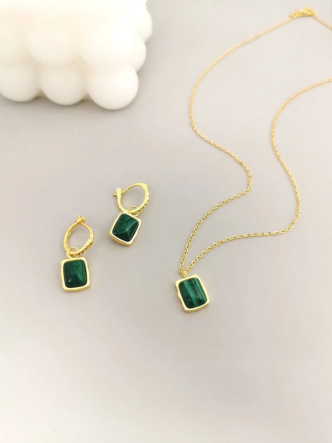 Malachite Pendant Necklace in Gold Vermeil