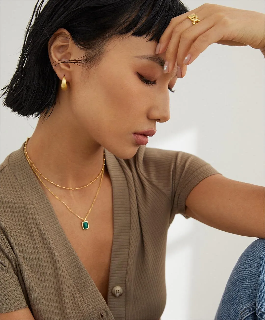 Malachite Pendant Necklace in Gold Vermeil