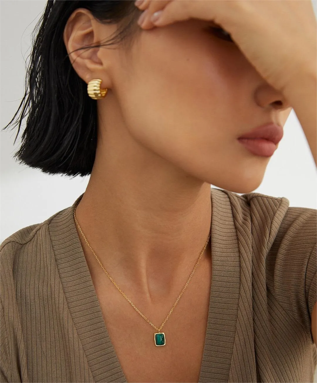 Malachite Pendant Necklace in Gold Vermeil