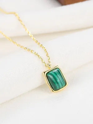 Malachite Pendant Necklace in Gold Vermeil