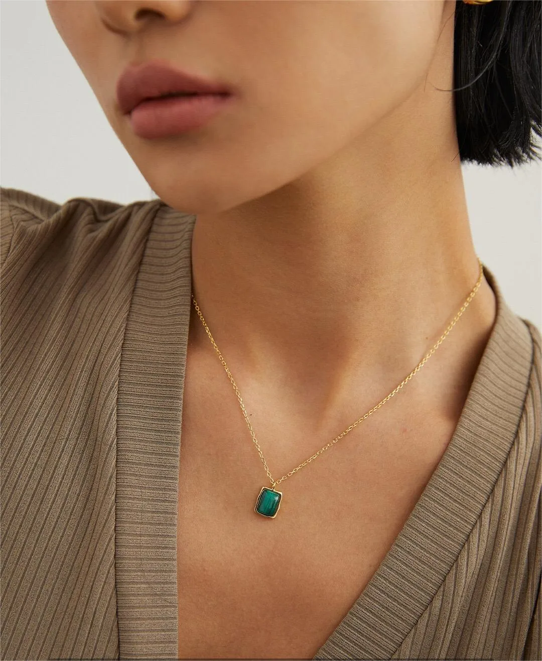 Malachite Pendant Necklace in Gold Vermeil