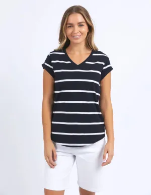 Manly Stripe Vee Tee- Dark Sapphire/White