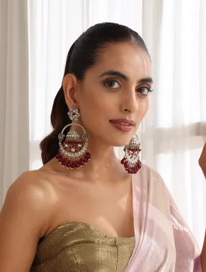 Maroon Color Round Kundan Jhumka Earrings