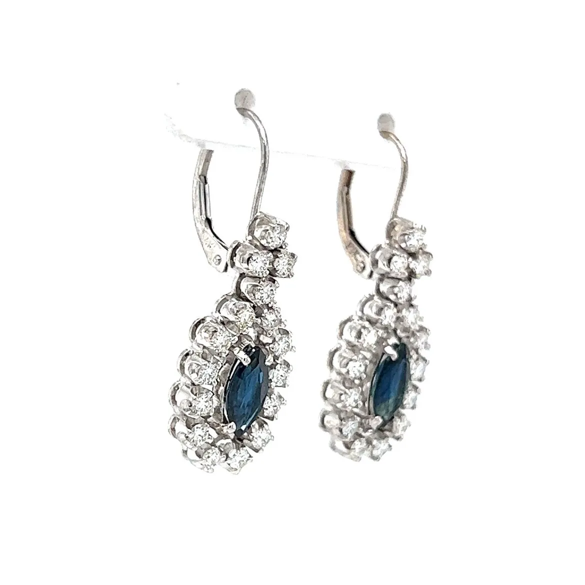 Marquise Sapphire & Diamond Cluster Earrings in 14k White Gold