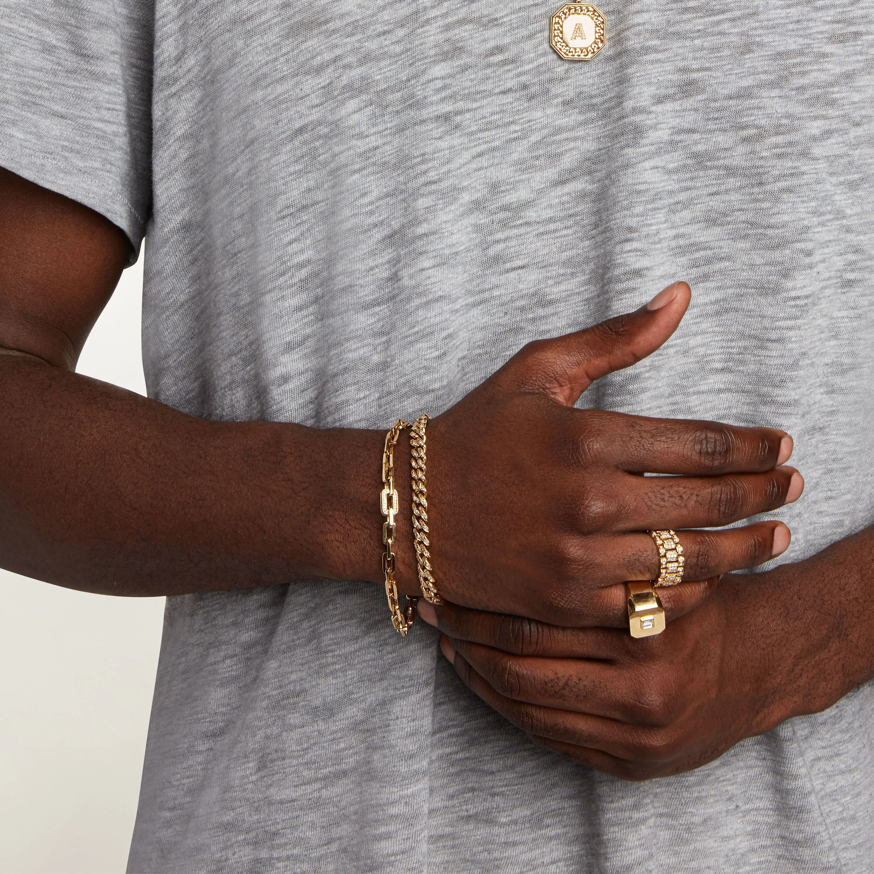 MEN'S DIAMOND FLAT MEDIUM LINK BRACELET