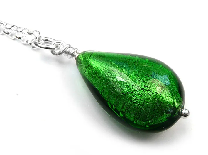 Murano Glass Pendant - Emerald Drop