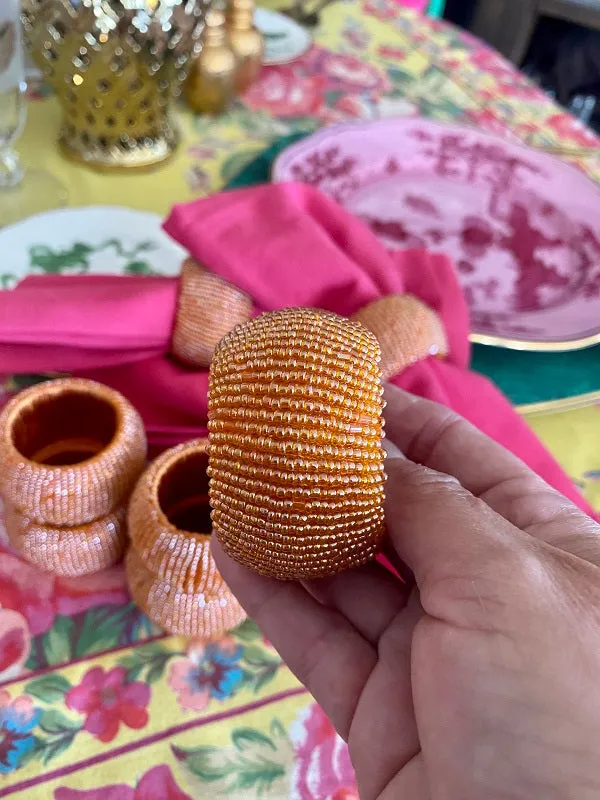 Napkin Rings, Orange Beaded set of 8