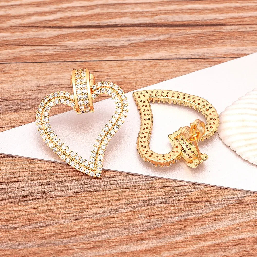 New Trendy Sparkling Rhinestone Heart Shape Stud Earrings