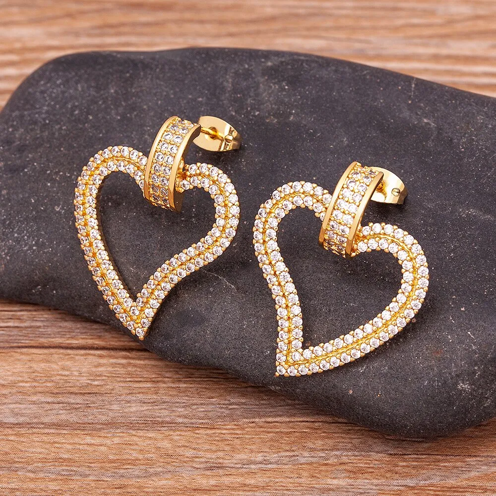 New Trendy Sparkling Rhinestone Heart Shape Stud Earrings