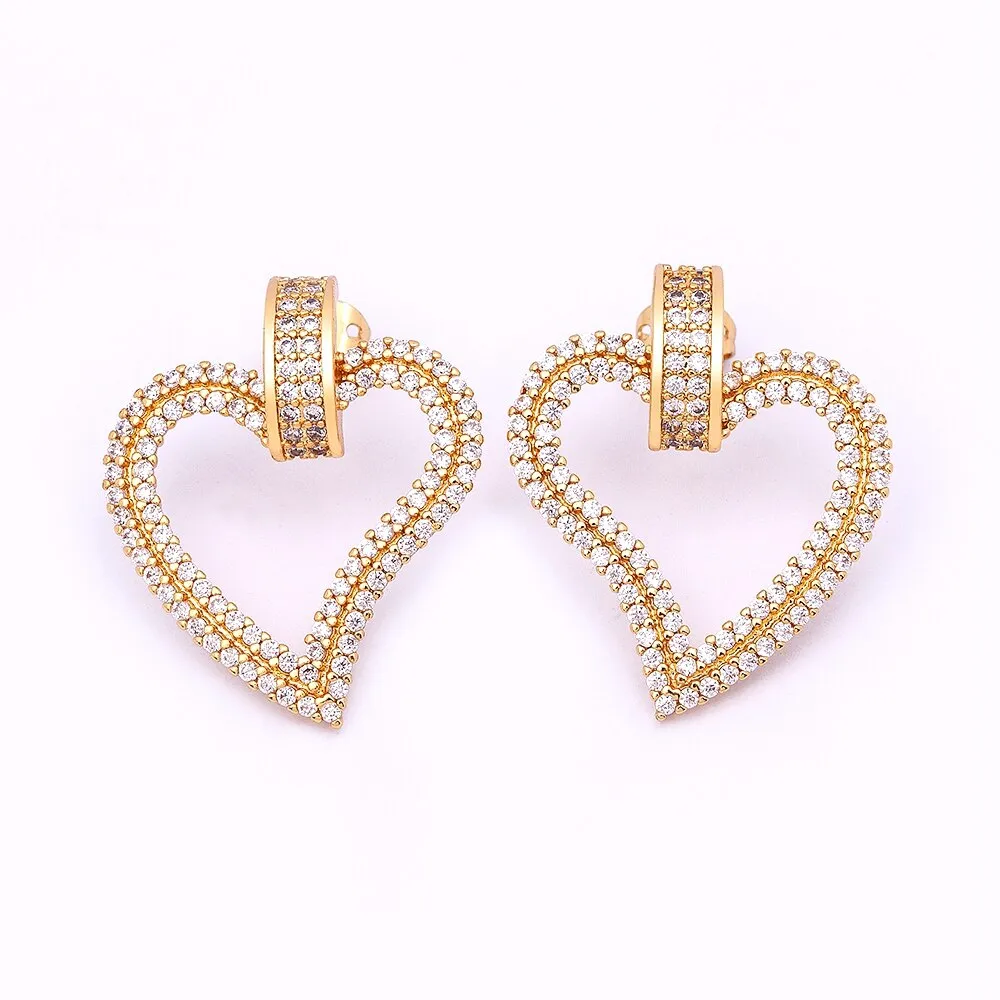 New Trendy Sparkling Rhinestone Heart Shape Stud Earrings