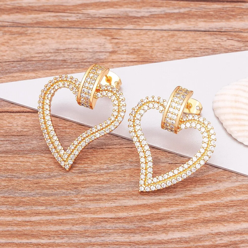 New Trendy Sparkling Rhinestone Heart Shape Stud Earrings