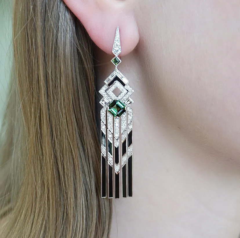 'Normandy' Green Tourmaline and Diamond Chandelier Earrings