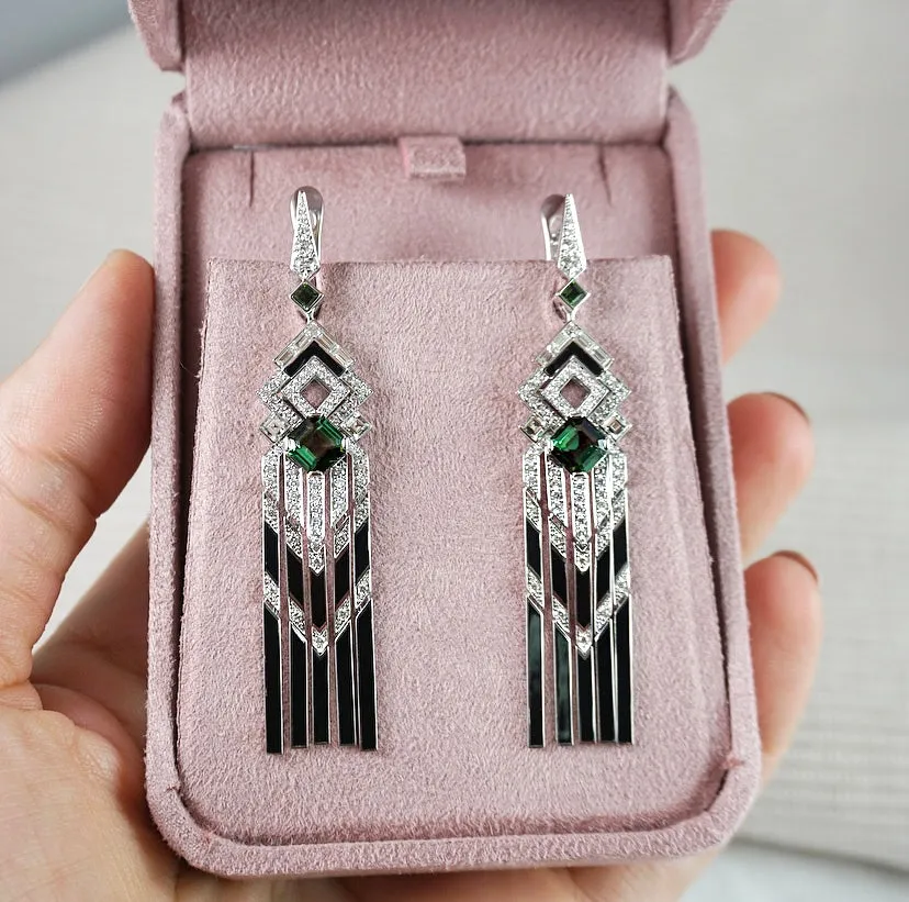 'Normandy' Green Tourmaline and Diamond Chandelier Earrings