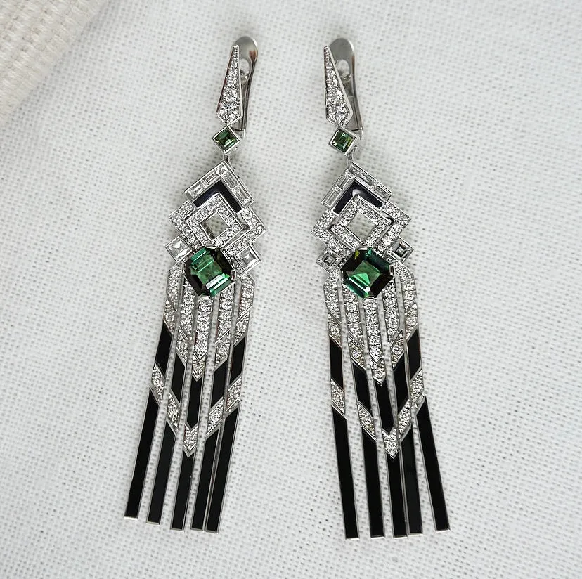 'Normandy' Green Tourmaline and Diamond Chandelier Earrings