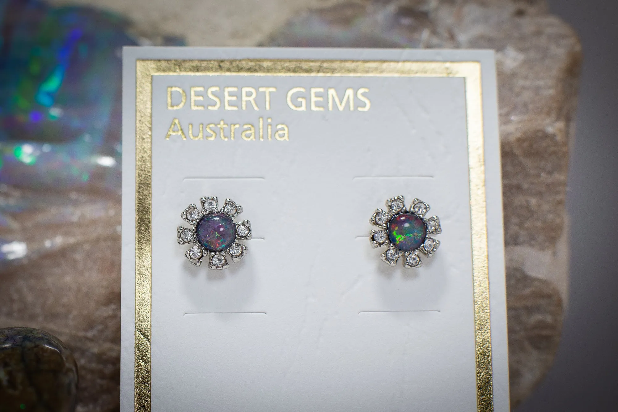 Opal Sparkling Flower Stud Silver Earrings