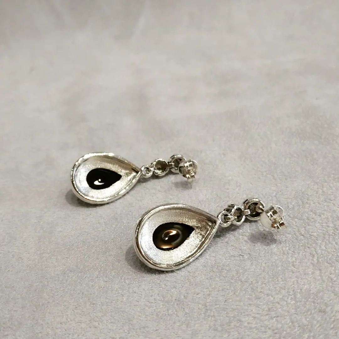 Oval Teardrop Black Onyx Earrings