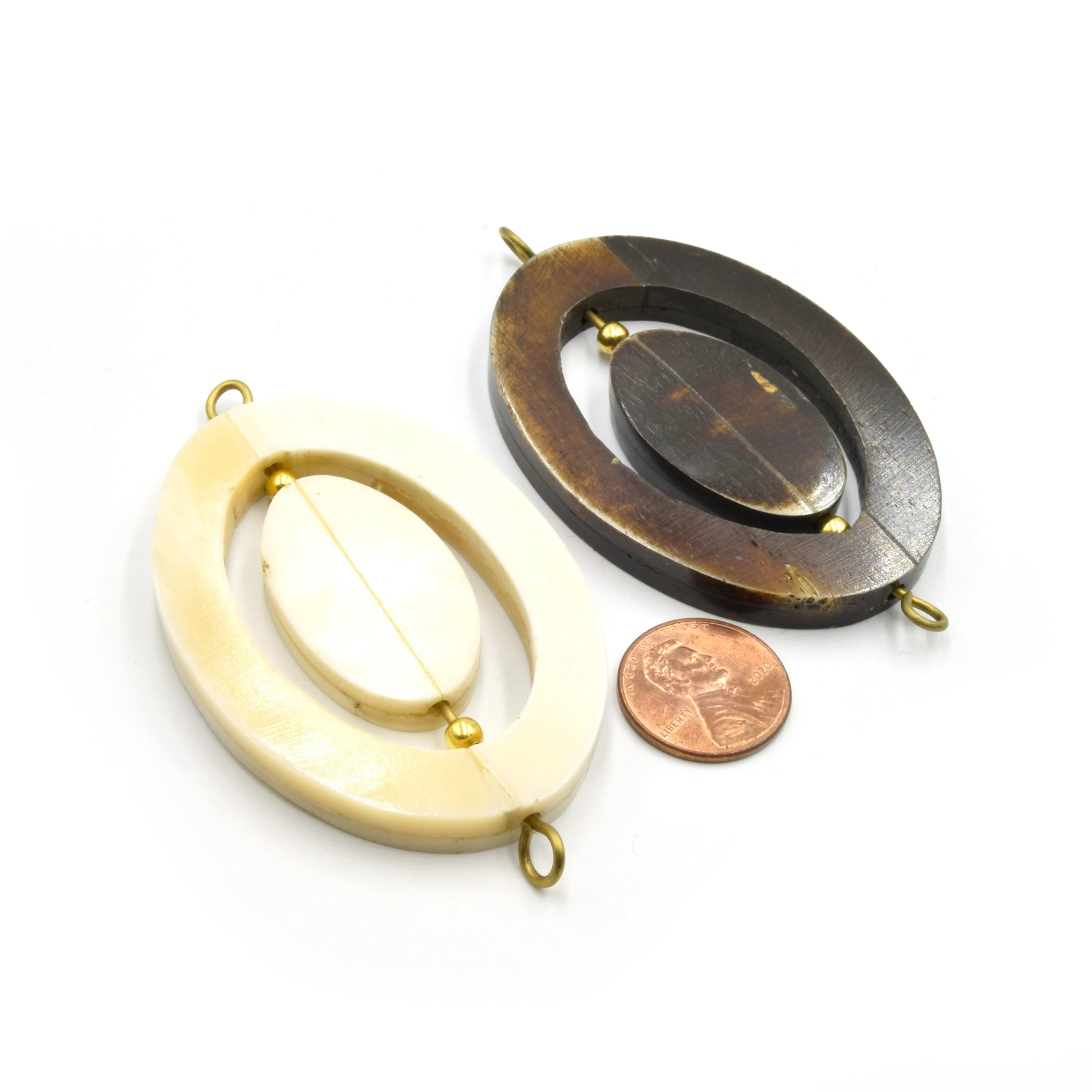 Ox Bone Oval Spinner Pendant - white or brown