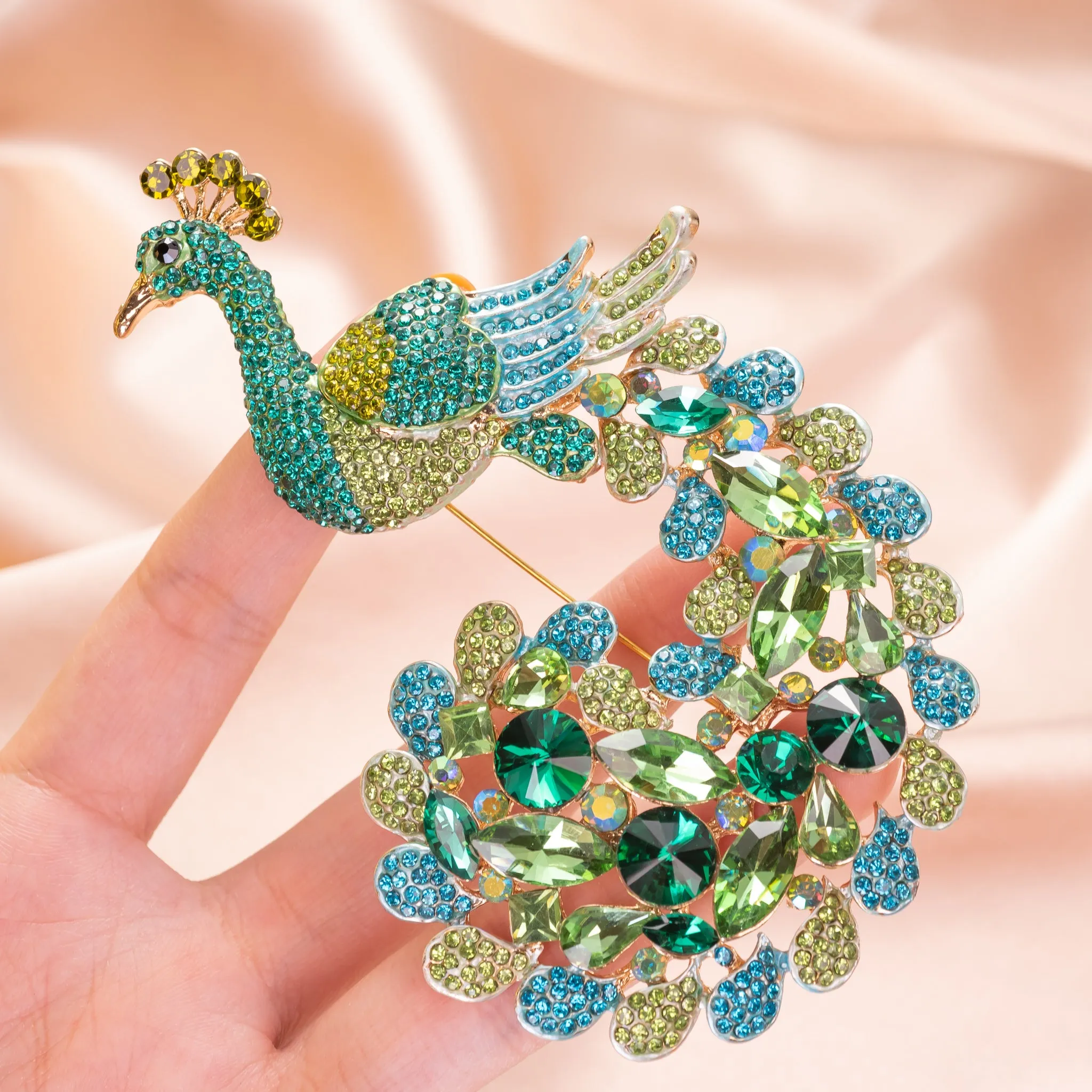 Peacock Brooch pin and Pendant Necklace Jewelry