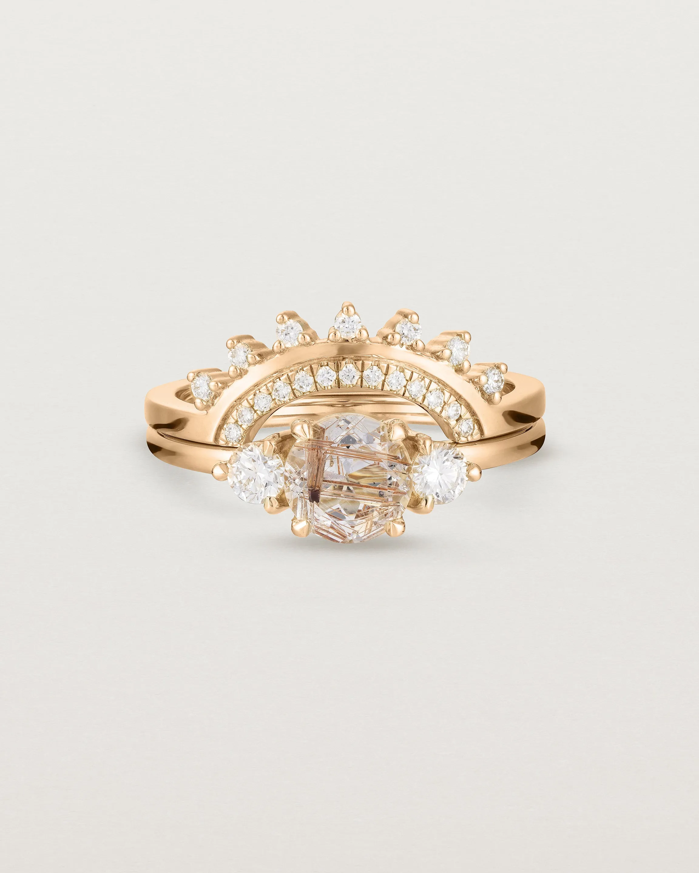Petite Una Round Trio Ring | Rutilated Quartz & Diamonds