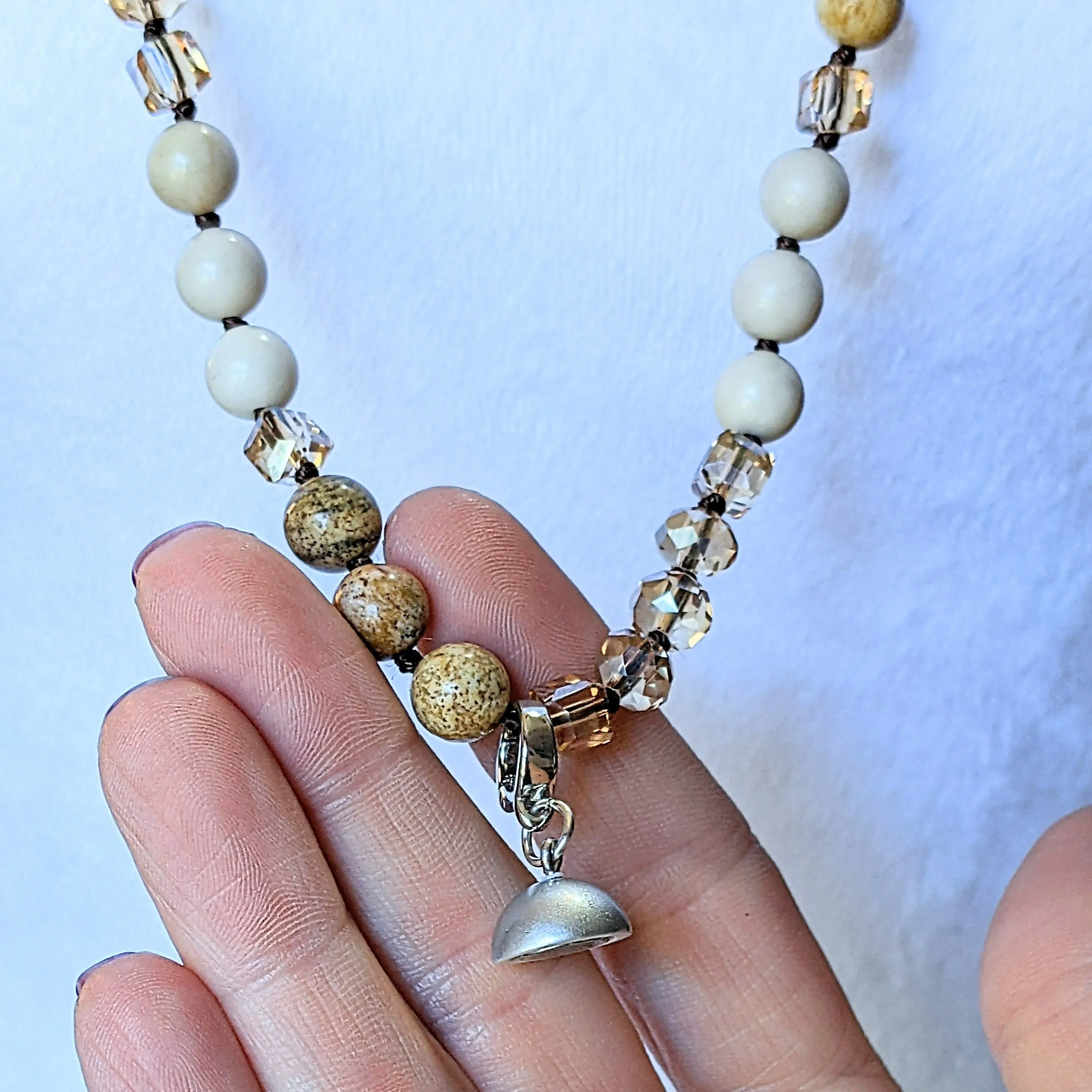 Picture Jasper Semi-Precious Gemstone Necklace- 32 inch