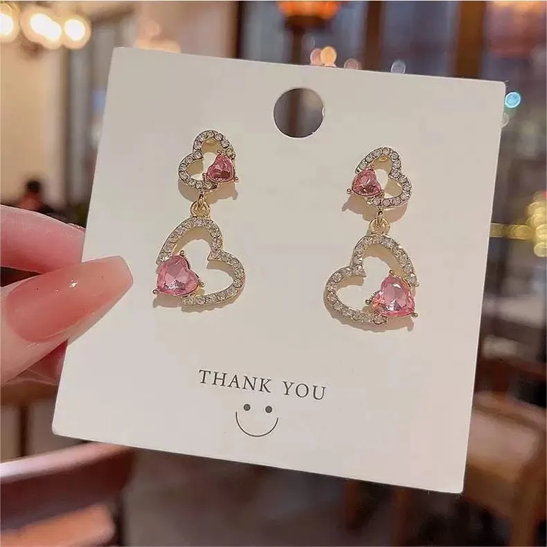 Pink Crystal Heart Earrings