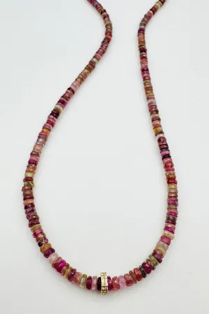 PINK SAPPHIRE MULTI-COLOR SMALL HEISHI WITH 14K YG DOUBLE DIAMOND RHONDEL (Copy)