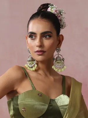 Pista Green Round Kundan Jhumka Earrings