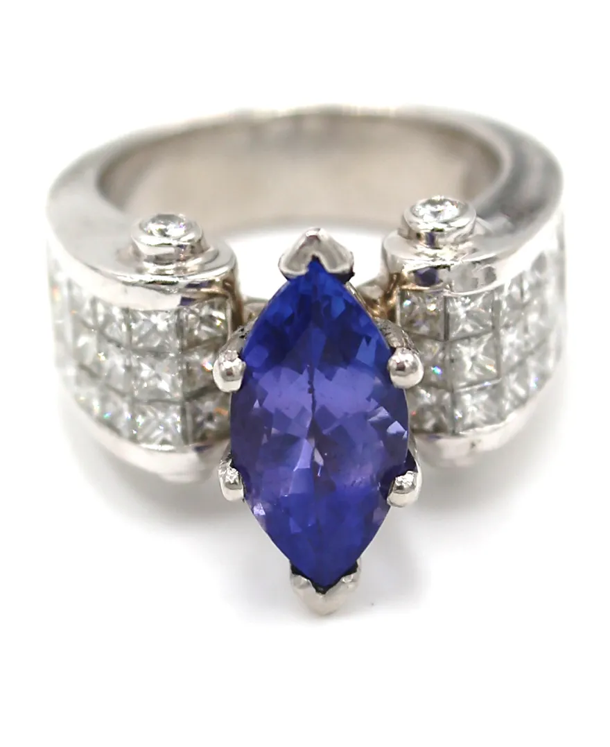 Platinum Tanzanite and Diamond Invisibly Set Ring