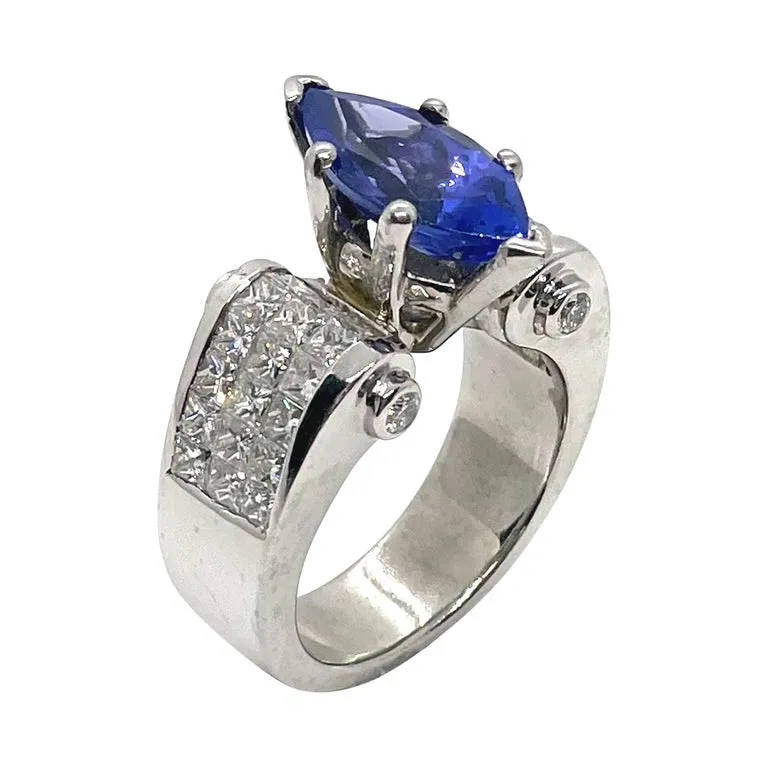 Platinum Tanzanite and Diamond Invisibly Set Ring