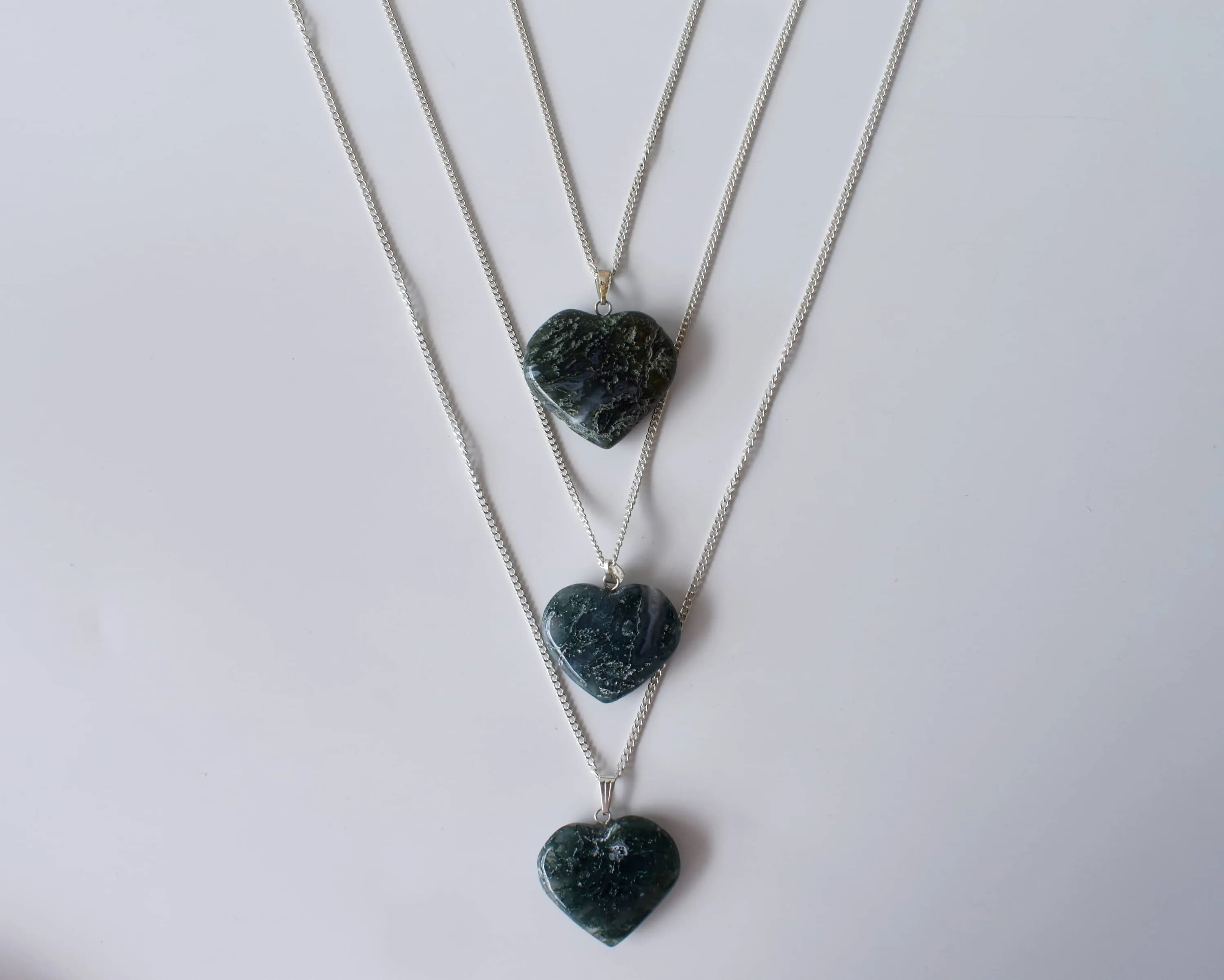 Real Moss Agate Crystal Heart Pendant, Genuine Heart Shaped Necklaces, Polished Gemstone Charm