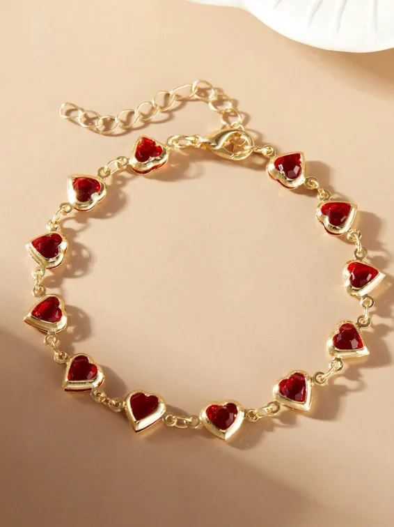 Red & Gold Crystal Heart Bracelet