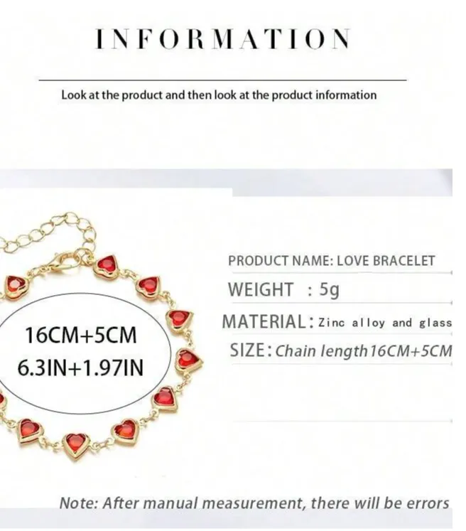 Red & Gold Crystal Heart Bracelet