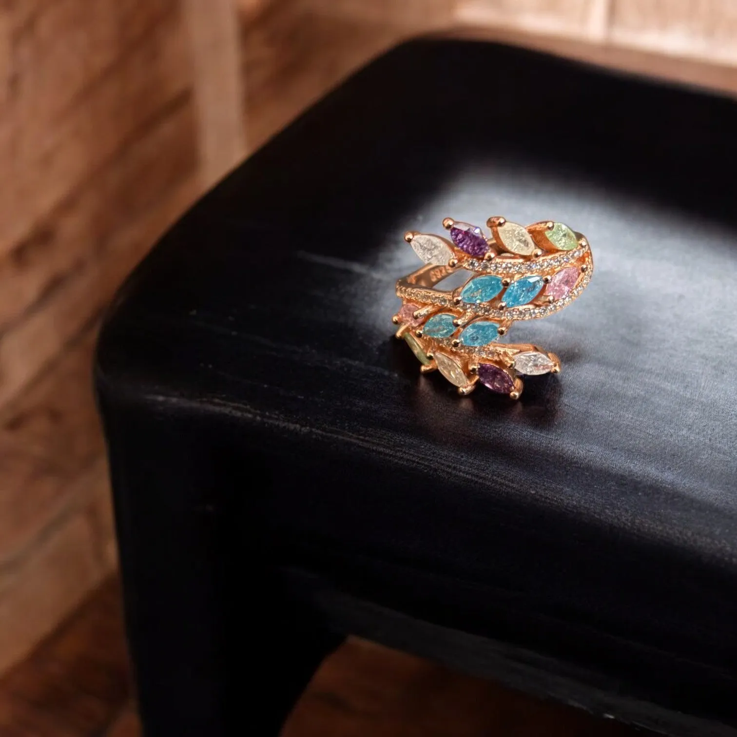 Romantic Leafy Affair Rose gold 925 silver Cocktail Ring