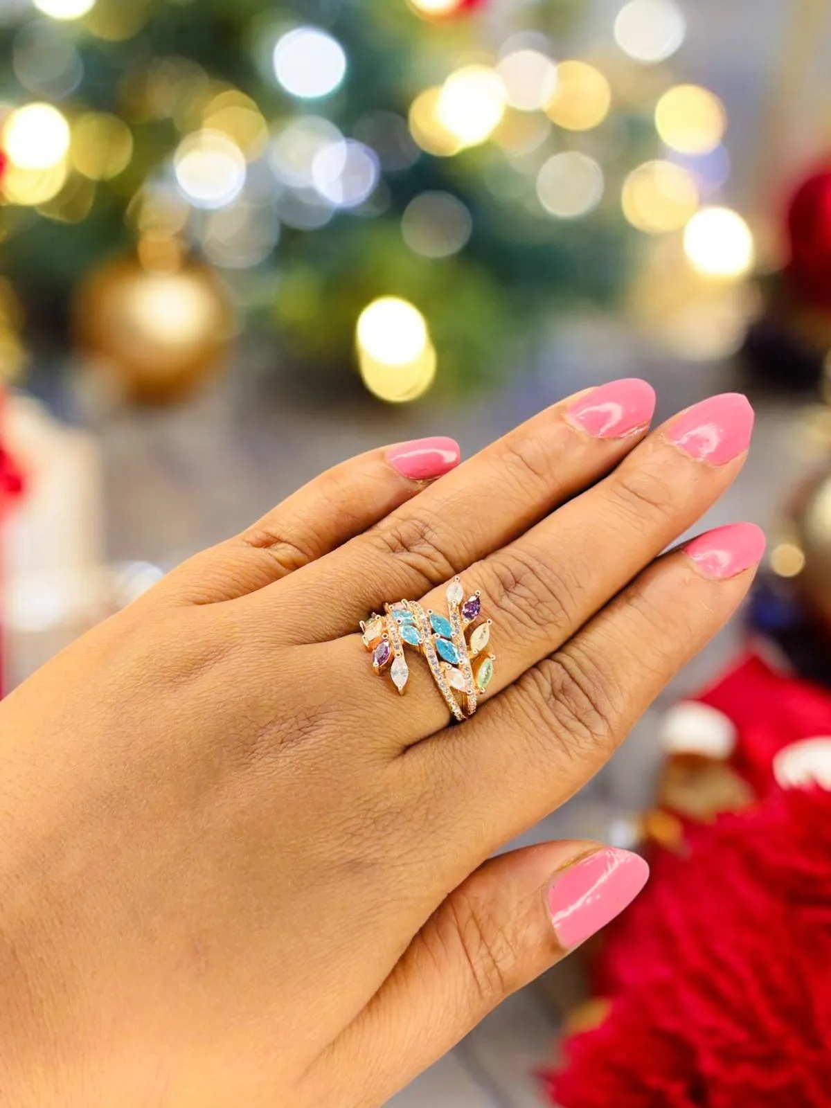 Romantic Leafy Affair Rose gold 925 silver Cocktail Ring