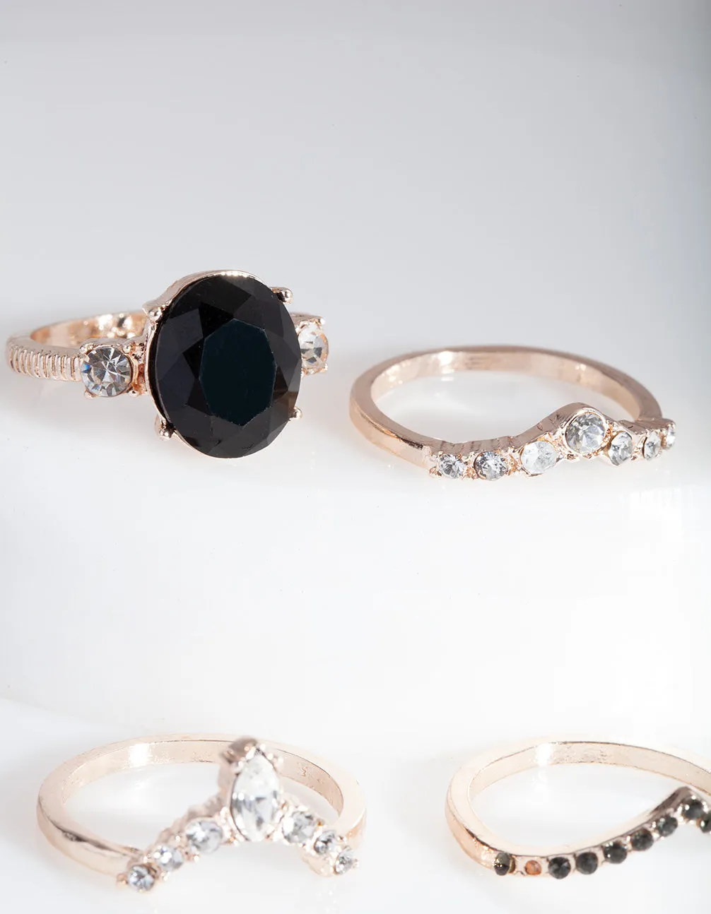 Rose Gold Black Stone Ring Stack