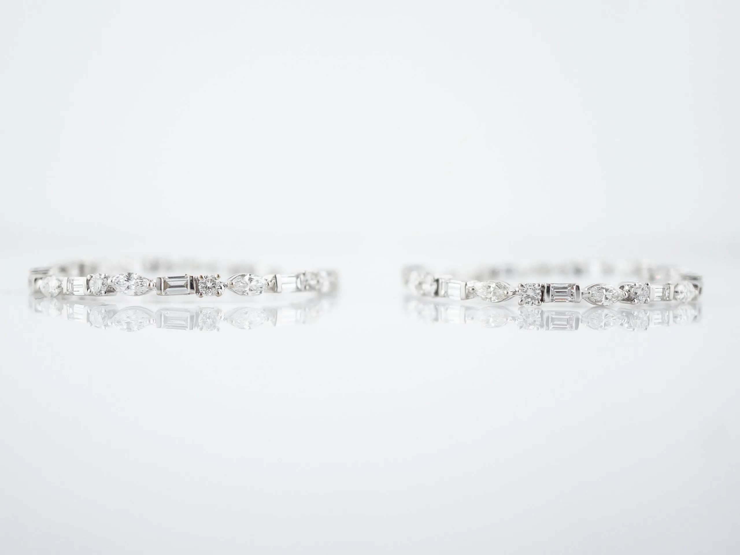 ***RTV***Hoop Earrings Modern 4.95 Marquise, Round & Baguette Cut Diamonds in 18K White Gold
