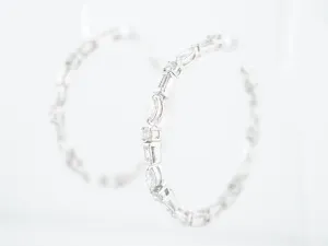 ***RTV***Hoop Earrings Modern 4.95 Marquise, Round & Baguette Cut Diamonds in 18K White Gold