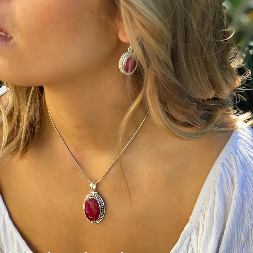 Ruby Quartz Pendant & Earring Set - Tulsi